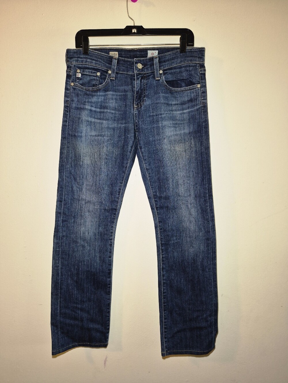 28r) AG Tomboy Relaxed Straight Dark Wash Denim Jeans